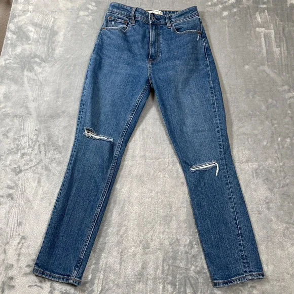 Abercrombie Fitch Women's  Size 26 The Skinny High Rise Jeans Distressed Blue - Picture 1 of 6